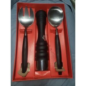 Vintage Handcrafted 3-Piece Viking Salad Set Stainless Steel